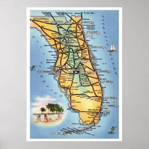Poster Carte routière Floride 20x28