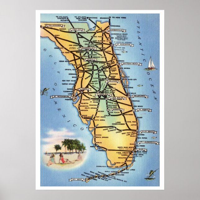 Poster Carte routière Floride 20x28 (Devant)