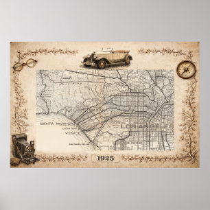 Poster Carte routière touristique de la rive ouest de Los