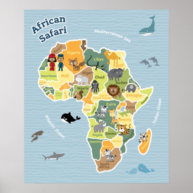 Poster Carte Safari africaine (Devant)