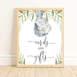 Poster Carte safari éléphant et signe baby shower cadeaux