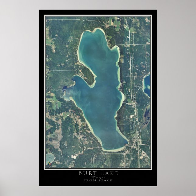 Poster Carte satellite de Burt Lake Michigan (Devant)
