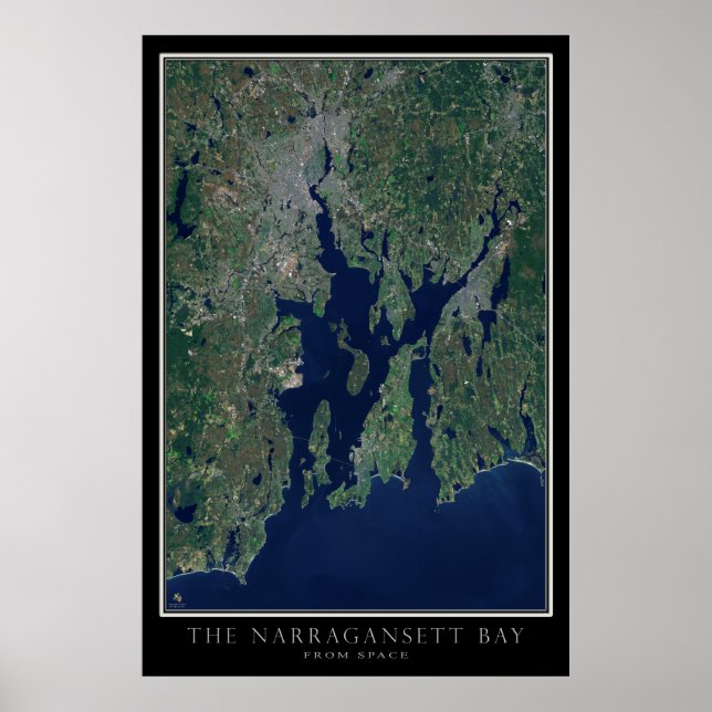 Poster Carte satellite de la baie de Narragansett (Devant)