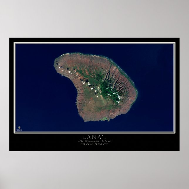 Poster Carte satellite de l'île de Lanai Hawaii (Devant)