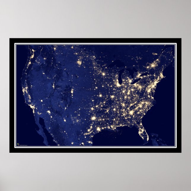 Poster Carte satellite de nuit des États-Unis (Devant)
