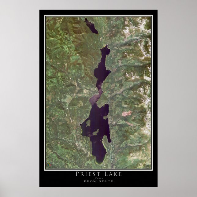Poster Carte satellite de Priest Lake Idaho (Devant)