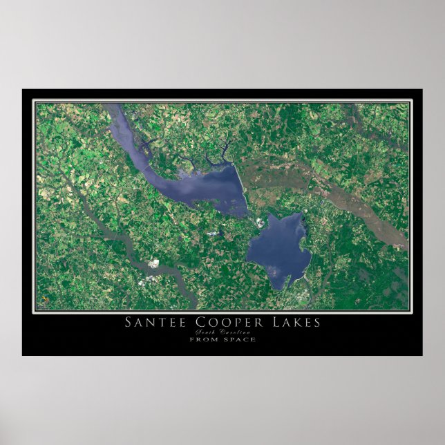 Poster Carte satellite de Santee Cooper Lakes Caroline du (Devant)