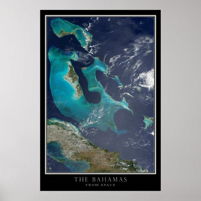 Poster Carte satellite des Bahamas (Devant)