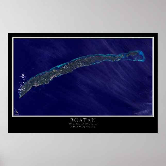 Poster Carte satellite des îles de la baie de Roatán Hond (Devant)