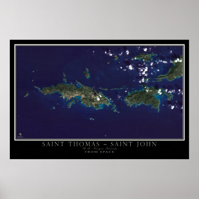 Poster Carte satellite des îles Vierges St Thomas et St J (Devant)