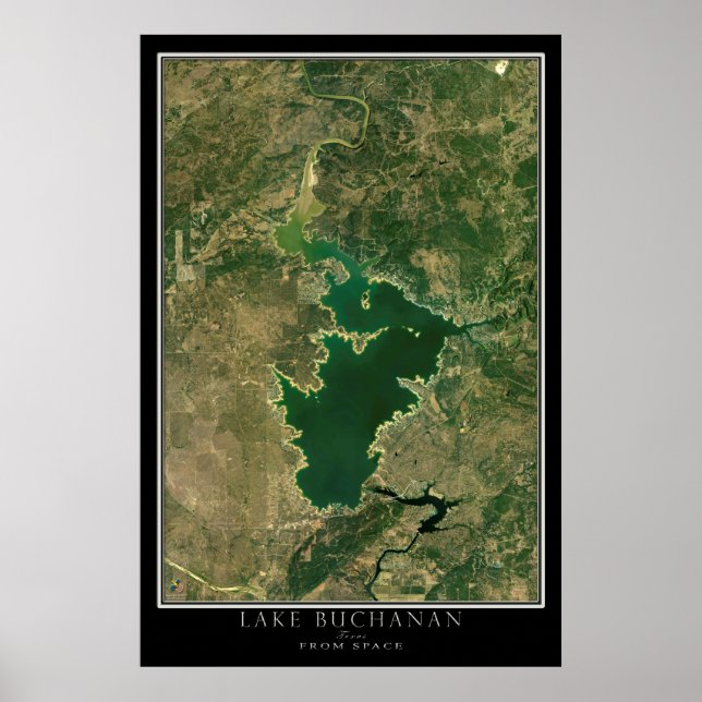 Poster Carte satellite du lac Buchanan Texas (Devant)