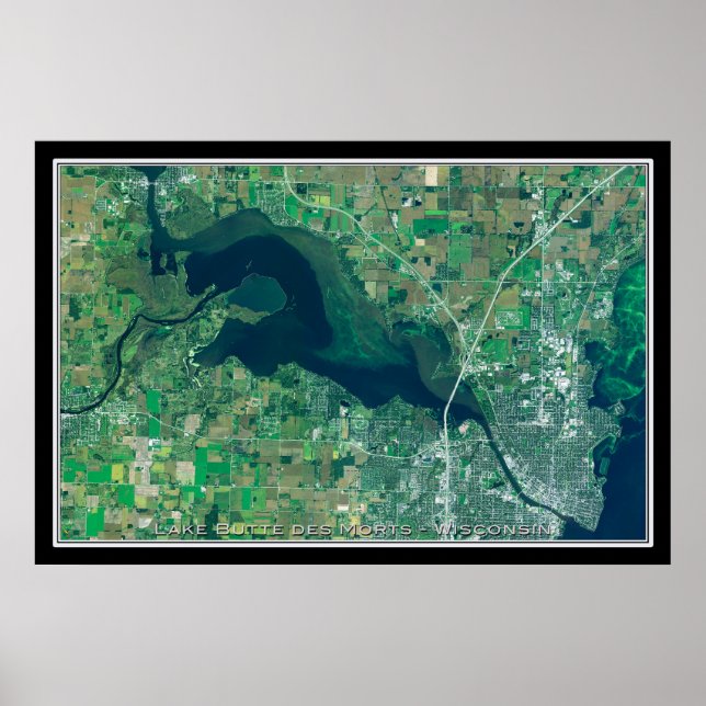 Poster Carte satellite du lac Butte des Morts Wisconsin (Devant)