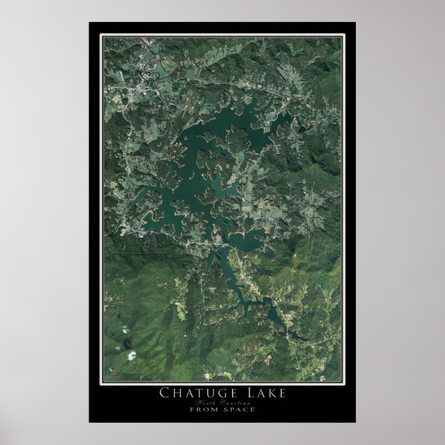 Poster Carte satellite du lac Chatuge Caroline du Nord-Gé (Devant)