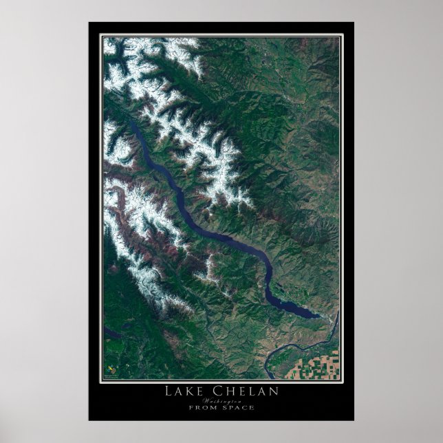 Poster Carte satellite du lac Chelan Washington (Devant)