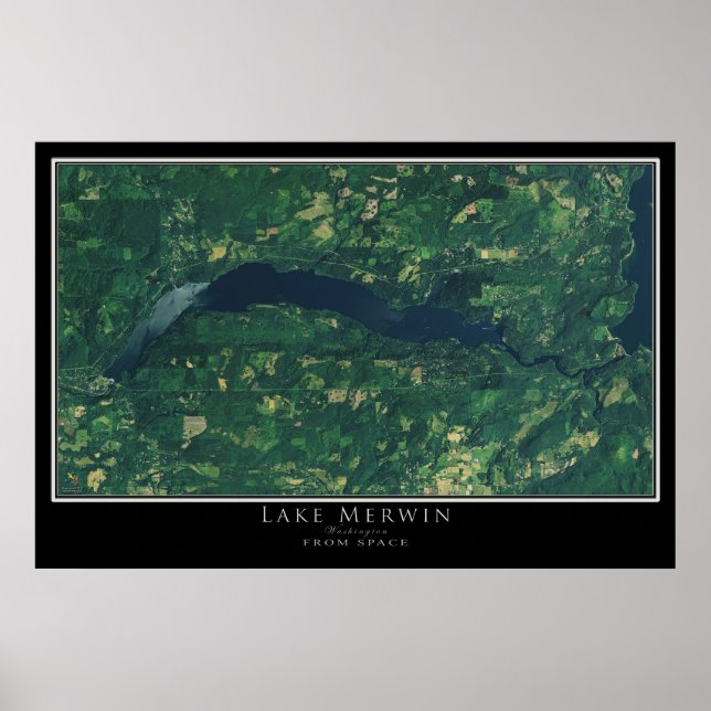 Poster Carte satellite du lac Merwin Washington (Devant)