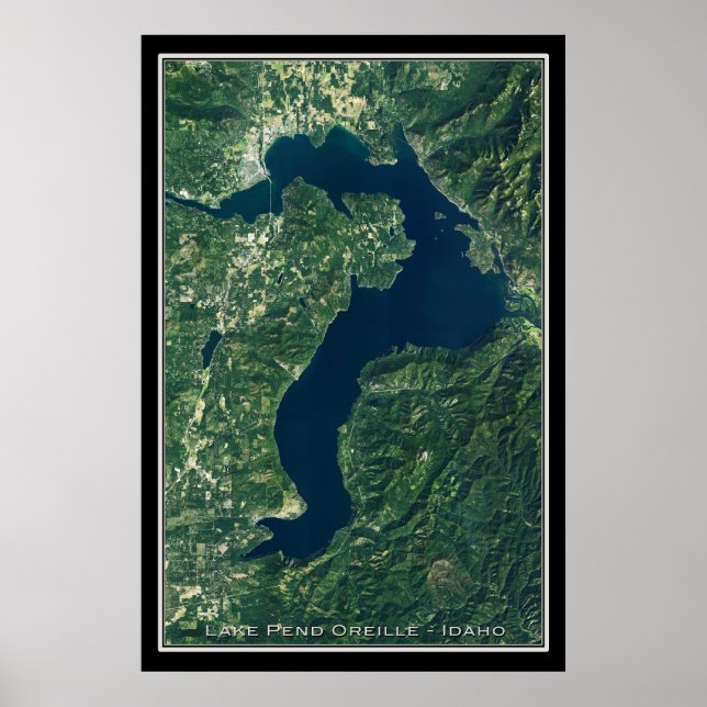 Poster Carte satellite du lac Pend Oreille Idaho (Devant)