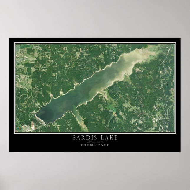 Poster Carte satellite du lac Sardis Mississippi (Devant)