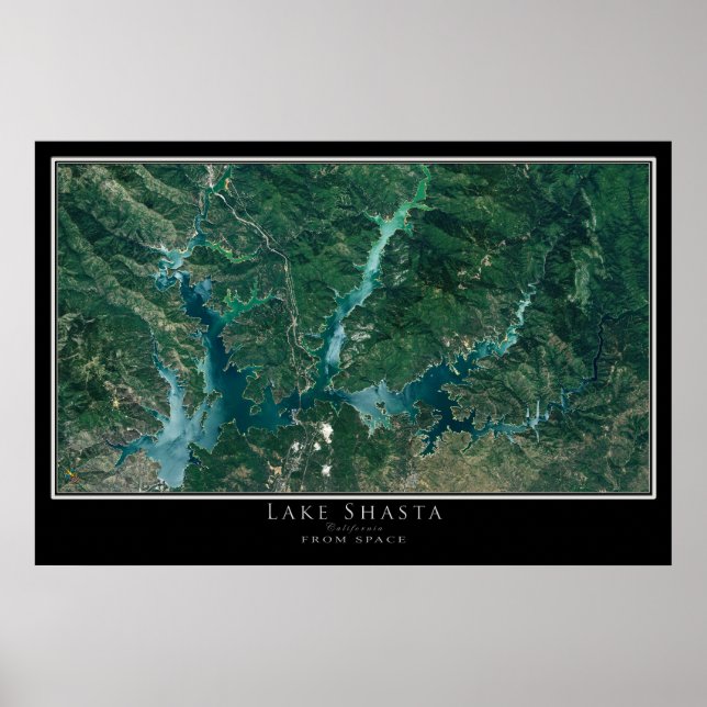 Poster Carte satellite du lac Shasta California (Devant)