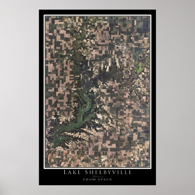 Poster Carte satellite du lac Shelbyville Illinois (Devant)