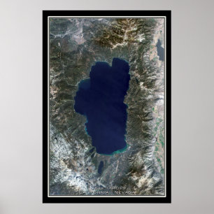 Poster Carte satellite du lac Tahoe California-Nevada