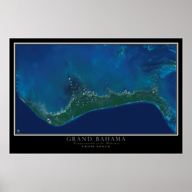 Poster Carte satellite spatiale de l'île de Grand Bahama (Devant)