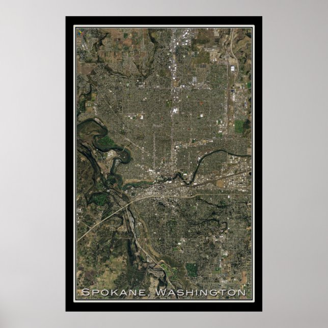 Poster Carte satellite Spokane Washington (Devant)