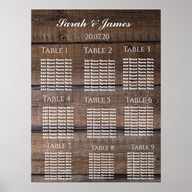 Poster Carte simple de Mariage en bois rustique (Devant)