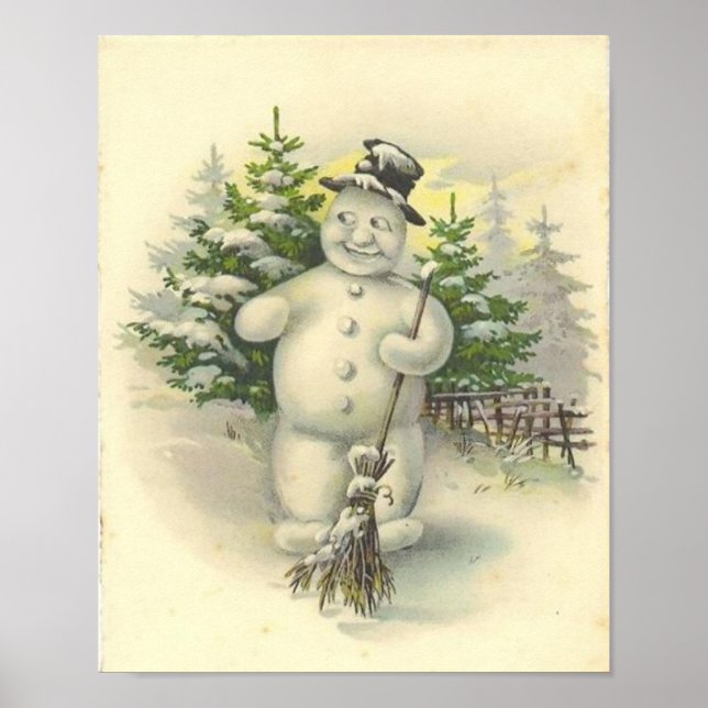Poster Carte Snowman vintage (Devant)