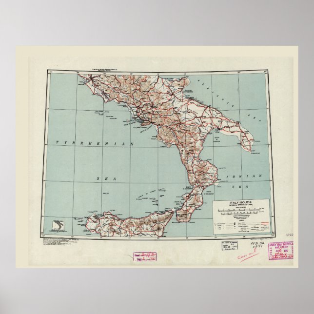 Poster Carte stratégique du sud de l'Italie de la Seconde (Devant)