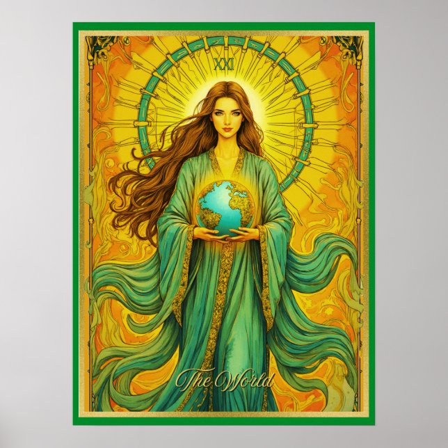 Poster Carte Tarot Art Nouveau Le Monde (Devant)