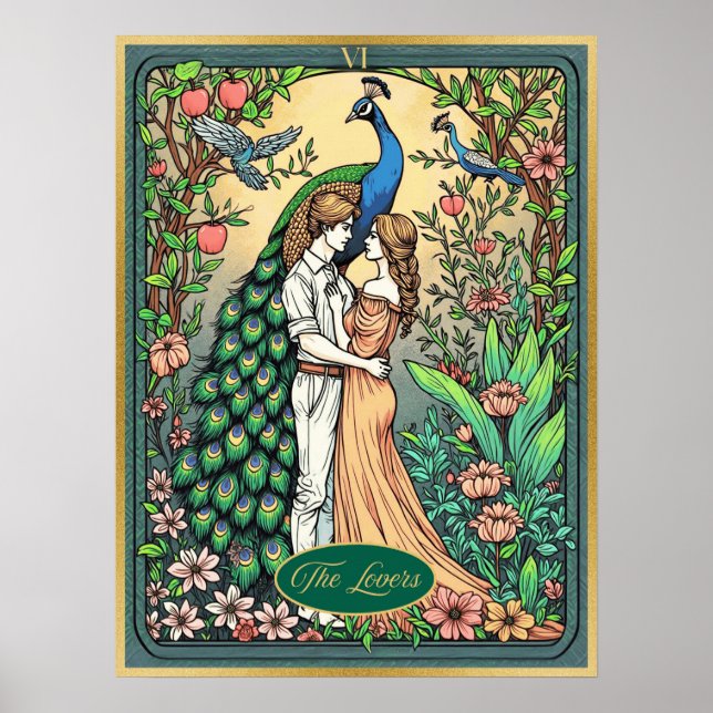 Poster Carte Tarot Art Nouveau, Les Amoureux (Devant)