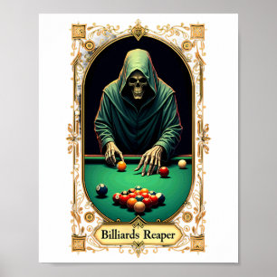 Poster Carte Tarot Halloween Skeleton Billard Reaper