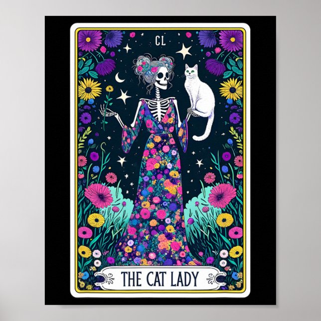 Poster Carte Tarot Lady Chat Skeleton Mothers Day Chat L (Devant)