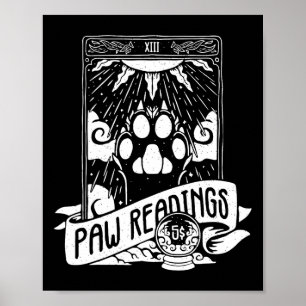 Poster Carte Tarot Lune Crescent Et Paw Cat Lecture