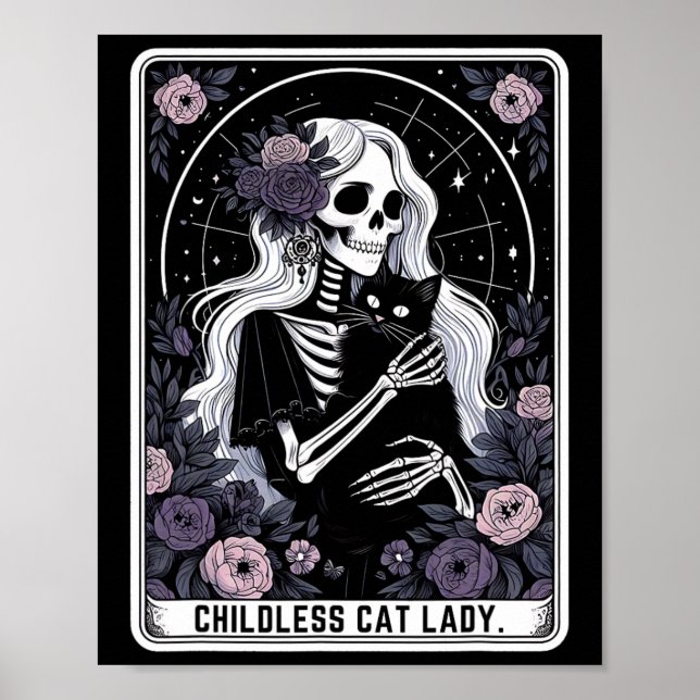 Poster Carte Tarot Squelette Gothique Lady Chat Enfant (Devant)