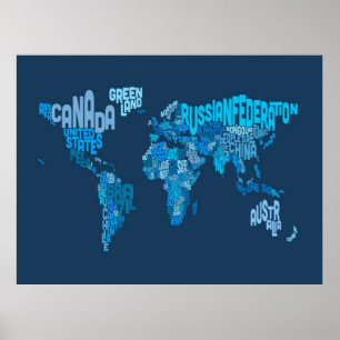 Poster Carte texte de la carte du monde