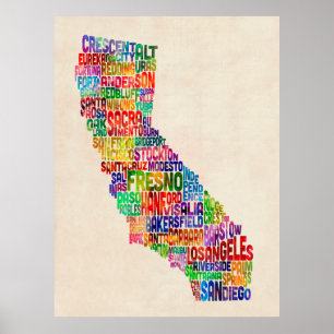 Poster Carte texte de la typographie californienne
