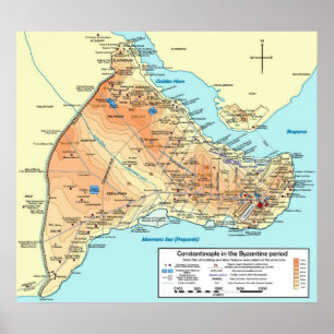 Poster Carte topographique de Byzantin de Constantinople