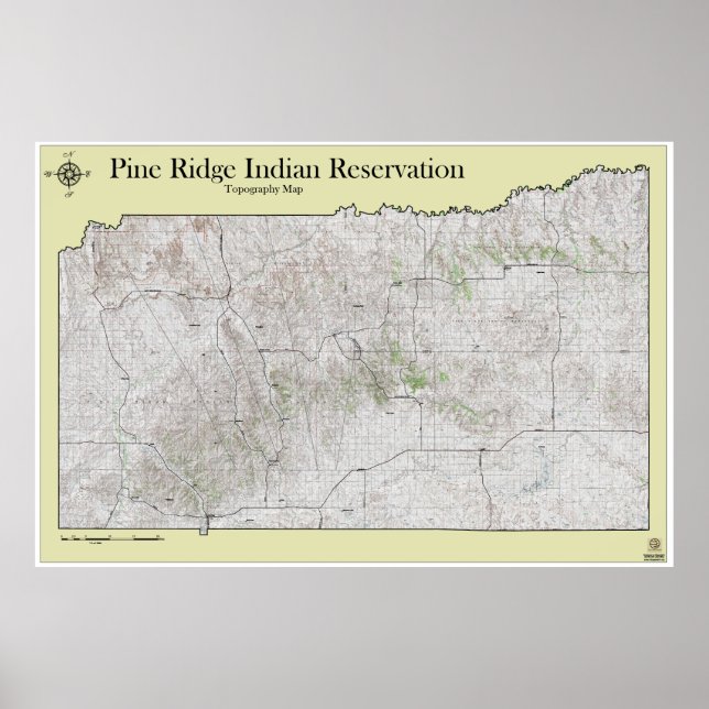 Poster Carte topographique de la réserve de Pine Ridge (Devant)