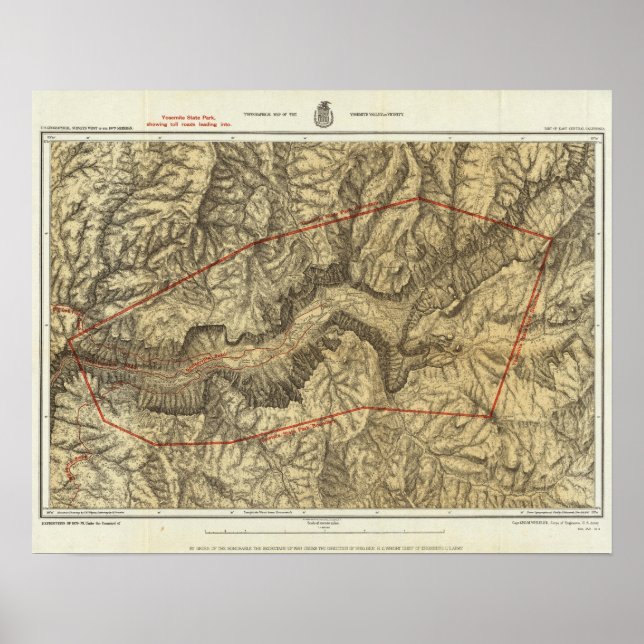 Poster Carte topographique de la vallée de Yosemite (Devant)