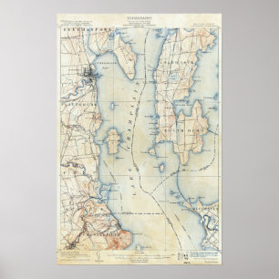 Poster Carte topographique de vintage Plattsburgh New Yor