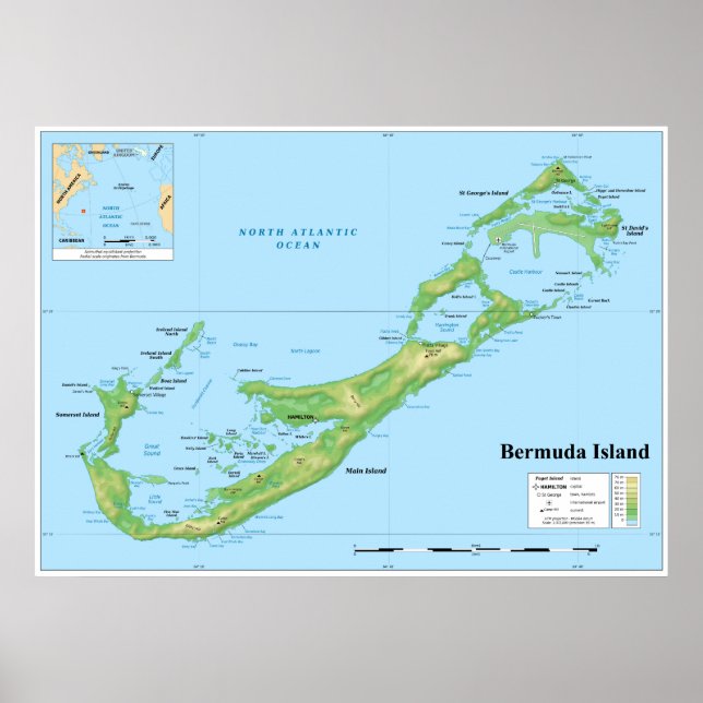 Poster Carte topographique des îles Bermudes Grande-Breta (Devant)