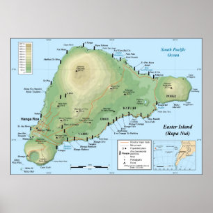 Poster Carte topographique détaillée d'île de Pâques