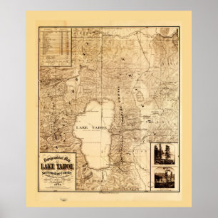 Poster Carte topographique du lac Tahoe (1874)