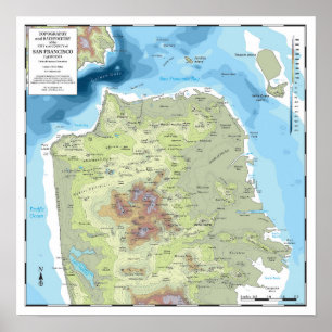 Poster Carte topographique et bathymétrique de San Franci