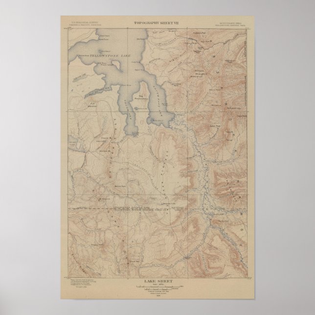 Poster Carte topographique, Partie nationale de Yellowsto (Devant)