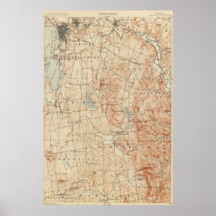 Poster Carte topographique vintage de Burlington Vermont