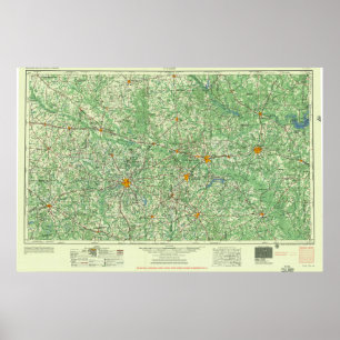 Poster Carte topologique Vintage Tyler TX