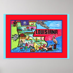 Poster Carte touristique Louisiana