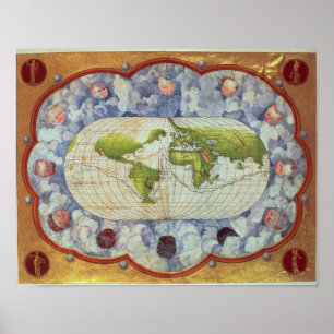 Poster Carte traçant le voyage du monde de Magellan